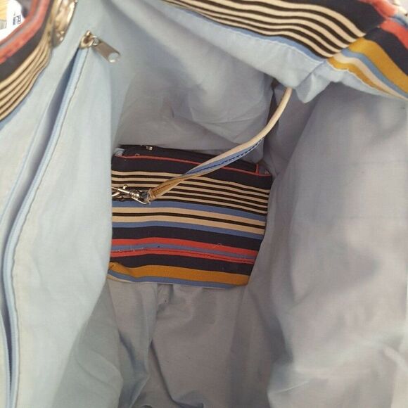 Womens Beach Bag Pink Blue Multicolor Canvas Tote Change Purse Striped - Picture 4 of 6